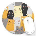 Seamless Pattern Cute Cat Cartoons Round Mousepad