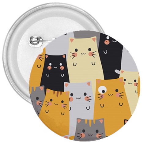 Seamless Pattern Cute Cat Cartoons 3  Buttons from ArtsNow.com Front