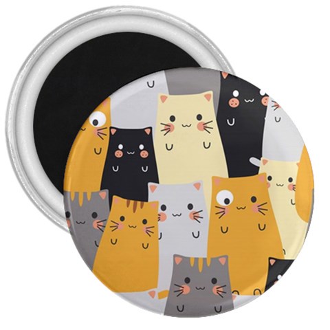 Seamless Pattern Cute Cat Cartoons 3  Magnets from ArtsNow.com Front
