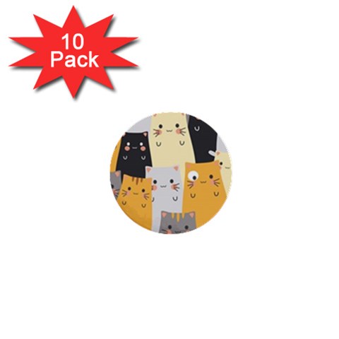 Seamless Pattern Cute Cat Cartoons 1  Mini Buttons (10 pack)  from ArtsNow.com Front