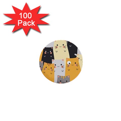 Seamless Pattern Cute Cat Cartoons 1  Mini Buttons (100 pack)  from ArtsNow.com Front