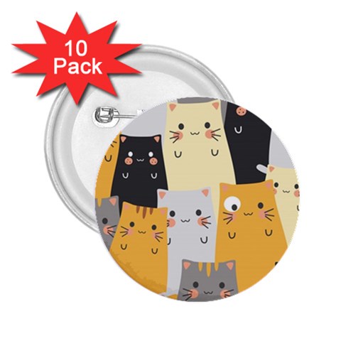 Seamless Pattern Cute Cat Cartoons 2.25  Buttons (10 pack)  from ArtsNow.com Front