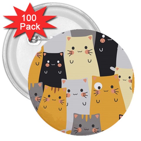 Seamless Pattern Cute Cat Cartoons 3  Buttons (100 pack)  from ArtsNow.com Front