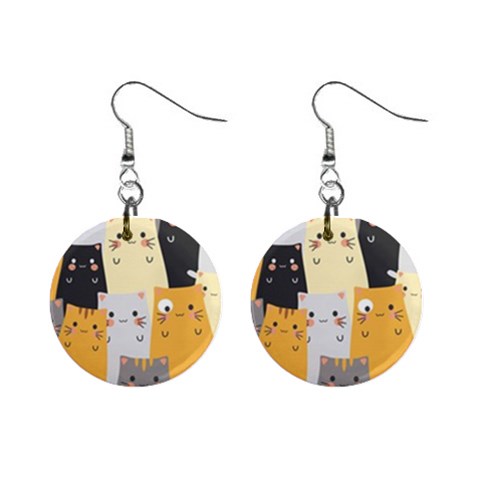 Seamless Pattern Cute Cat Cartoons Mini Button Earrings from ArtsNow.com Front