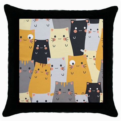 Seamless Pattern Cute Cat Cartoons Throw Pillow Case (Black) from ArtsNow.com Front