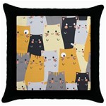 Seamless Pattern Cute Cat Cartoons Throw Pillow Case (Black)