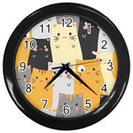 Seamless Pattern Cute Cat Cartoons Wall Clock (Black)