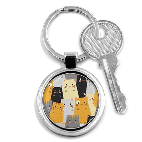 Seamless Pattern Cute Cat Cartoons Key Chain (Round) from ArtsNow.com Front