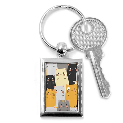 Seamless Pattern Cute Cat Cartoons Key Chain (Rectangle) from ArtsNow.com Front