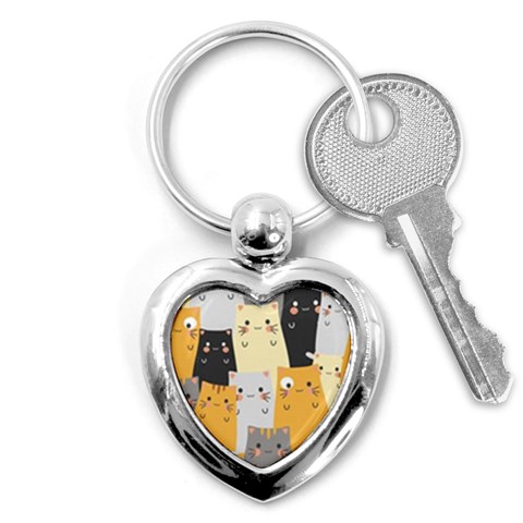 Seamless Pattern Cute Cat Cartoons Key Chain (Heart) from ArtsNow.com Front