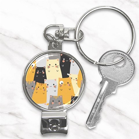 Seamless Pattern Cute Cat Cartoons Nail Clippers Key Chain from ArtsNow.com Front