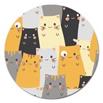 Seamless Pattern Cute Cat Cartoons Magnet 5  (Round)