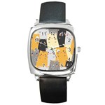 Seamless Pattern Cute Cat Cartoons Square Metal Watch