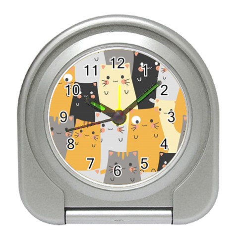 Seamless Pattern Cute Cat Cartoons Travel Alarm Clock from ArtsNow.com Front