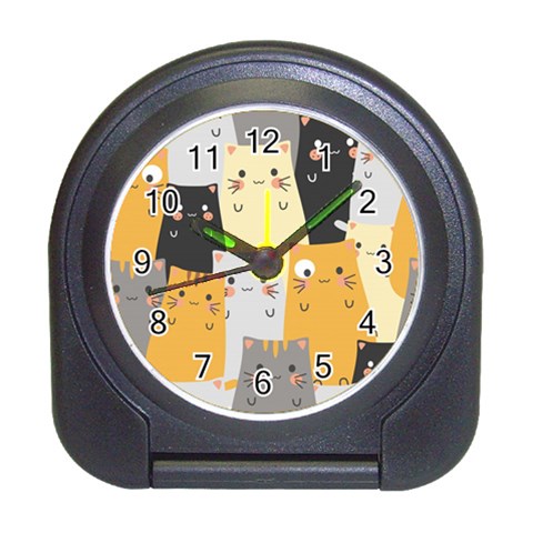 Seamless Pattern Cute Cat Cartoons Travel Alarm Clock from ArtsNow.com Front