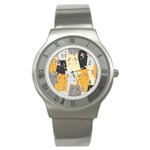 Seamless Pattern Cute Cat Cartoons Stainless Steel Watch