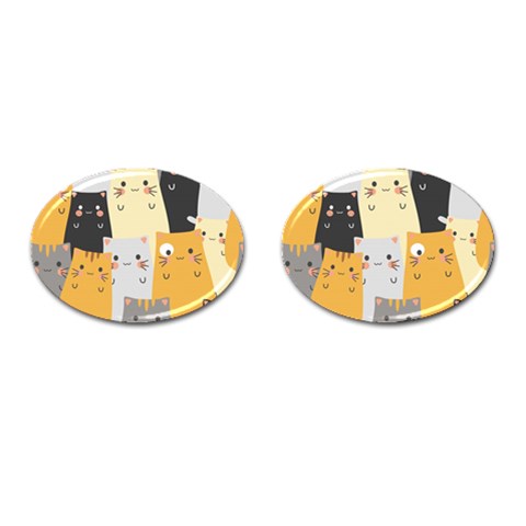 Seamless Pattern Cute Cat Cartoons Cufflinks (Oval) from ArtsNow.com Front(Pair)