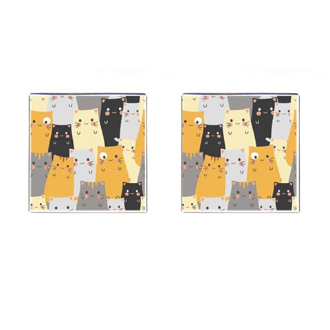 Seamless Pattern Cute Cat Cartoons Cufflinks (Square) from ArtsNow.com Front(Pair)