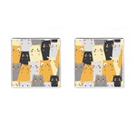 Seamless Pattern Cute Cat Cartoons Cufflinks (Square)