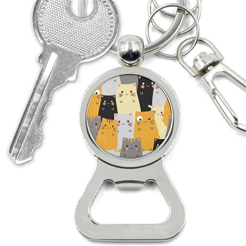 Seamless Pattern Cute Cat Cartoons Bottle Opener Key Chain from ArtsNow.com Front
