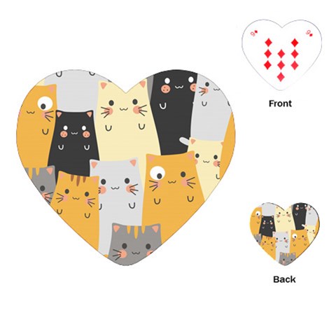 Seamless Pattern Cute Cat Cartoons Playing Cards Single Design (Heart) from ArtsNow.com Front