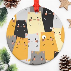 Seamless Pattern Cute Cat Cartoons Round Ornament (Two Sides) from ArtsNow.com Back
