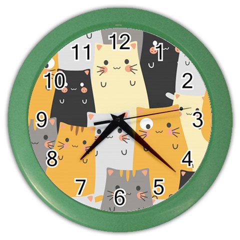 Seamless Pattern Cute Cat Cartoons Color Wall Clock from ArtsNow.com Front