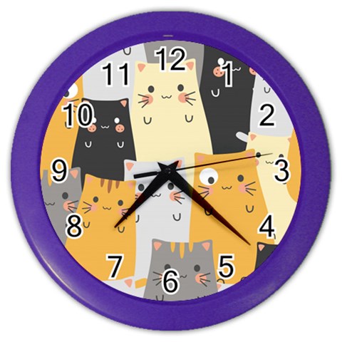 Seamless Pattern Cute Cat Cartoons Color Wall Clock from ArtsNow.com Front
