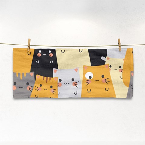 Seamless Pattern Cute Cat Cartoons Hand Towel from ArtsNow.com Front