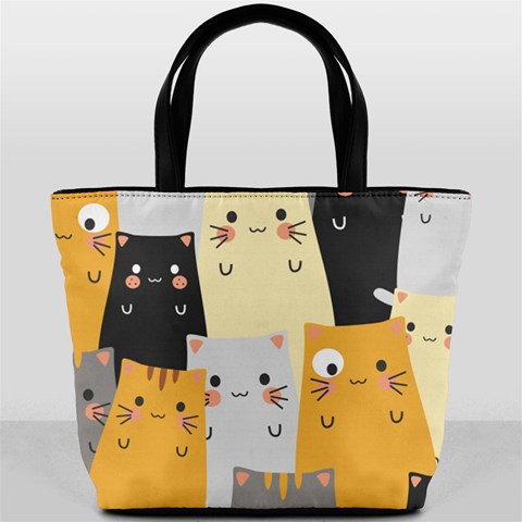 Seamless Pattern Cute Cat Cartoons Bucket Bag from ArtsNow.com Front