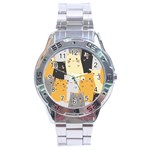 Seamless Pattern Cute Cat Cartoons Stainless Steel Analogue Watch