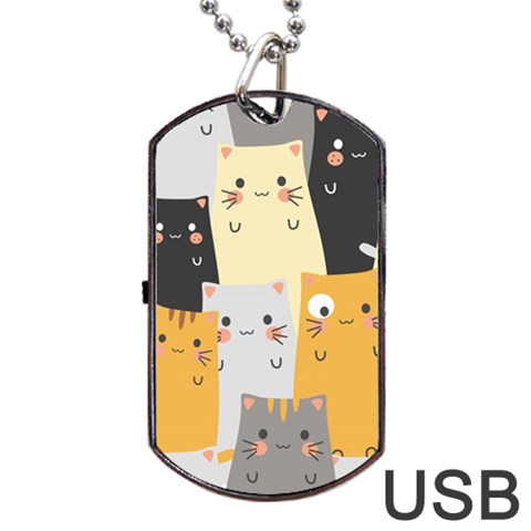 Seamless Pattern Cute Cat Cartoons Dog Tag USB Flash (One Side) from ArtsNow.com Front
