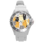 Seamless Pattern Cute Cat Cartoons Round Plastic Sport Watch (L)