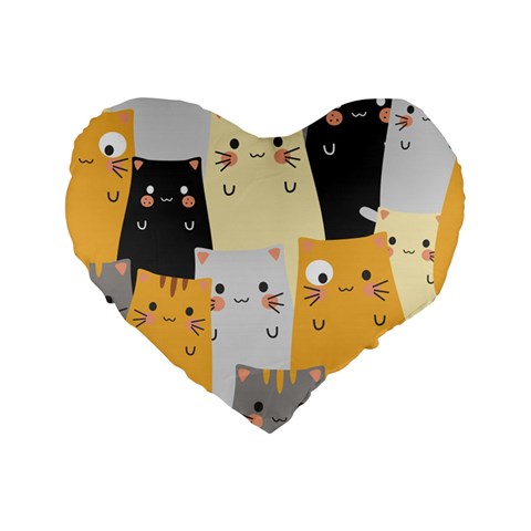 Seamless Pattern Cute Cat Cartoons Standard 16  Premium Heart Shape Cushions from ArtsNow.com Front