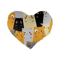 Seamless Pattern Cute Cat Cartoons Standard 16  Premium Heart Shape Cushions from ArtsNow.com Front