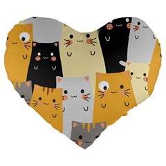 Seamless Pattern Cute Cat Cartoons Large 19  Premium Heart Shape Cushions from ArtsNow.com Front