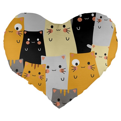 Seamless Pattern Cute Cat Cartoons Large 19  Premium Heart Shape Cushions from ArtsNow.com Back