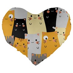 Seamless Pattern Cute Cat Cartoons Large 19  Premium Heart Shape Cushions from ArtsNow.com Back