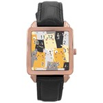 Seamless Pattern Cute Cat Cartoons Rose Gold Leather Watch 