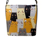 Seamless Pattern Cute Cat Cartoons Flap Closure Messenger Bag (L)
