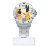 Seamless Pattern Cute Cat Cartoons Plastic Nurses Watch