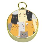 Seamless Pattern Cute Cat Cartoons Gold Compasses