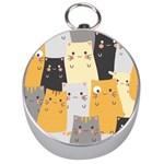 Seamless Pattern Cute Cat Cartoons Silver Compasses