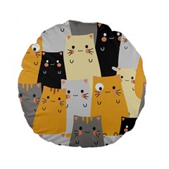 Seamless Pattern Cute Cat Cartoons Standard 15  Premium Flano Round Cushions from ArtsNow.com Back