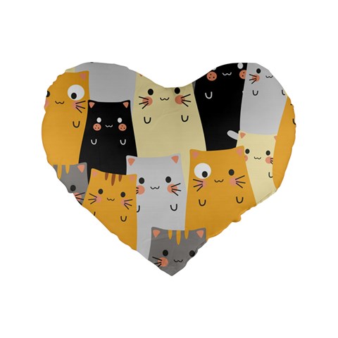 Seamless Pattern Cute Cat Cartoons Standard 16  Premium Flano Heart Shape Cushions from ArtsNow.com Front