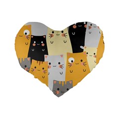 Seamless Pattern Cute Cat Cartoons Standard 16  Premium Flano Heart Shape Cushions from ArtsNow.com Back