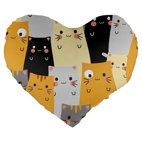 Seamless Pattern Cute Cat Cartoons Large 19  Premium Flano Heart Shape Cushions from ArtsNow.com Front