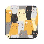 Seamless Pattern Cute Cat Cartoons Square Metal Box (Black)