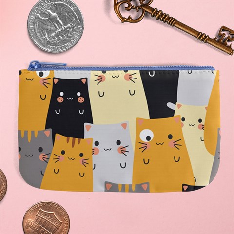 Seamless Pattern Cute Cat Cartoons Large Coin Purse from ArtsNow.com Front