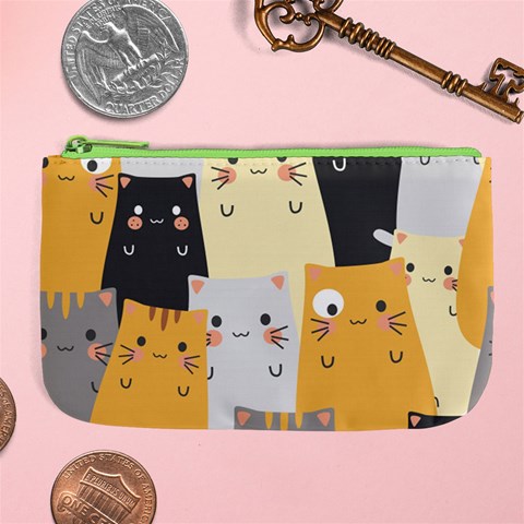 Seamless Pattern Cute Cat Cartoons Large Coin Purse from ArtsNow.com Front